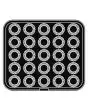 PLAQUE SPÉCIALE COOKMATIC - MOD. 00 - EN ALUMINIUM - REVÊTEMENT ANTI-ADHÉSIF - DIMENSIONS L 38 x P 33 cm - CONVIENT AUSSI POUR COOKMATIC SPECIAL - DIM. SUP. ø 5,5 cm - DIM. INF. ø 3,5 cm - H 1,6 cm - PROFIL FESTONNÉ - 25 EMPREINTES TARTELETTE - ÉPAISSEUR 