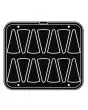 PLAQUE OVALE POUR COOKMATIC - MOD. 18 - EN ALUMINIUM - REVÊTEMENT ANTI-ADHÉSIF - DIMENSIONS L 38 x P 33 cm - CONVIENT AUSSI POUR COOKMATIC SPECIAL - DIM. SUP. 11,5 x 6 cm - DIM. INF. 11,1 x 5,6 cm - H 2,5 cm - PROFIL LISSE - 14 EMPREINTES TRIANGULAIRES - 