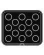 PLAQUE ROUND POUR COOKMATIC - MOD. 24 - EN ALUMINIUM - REVÊTEMENT ANTI-ADHÉSIF - DIMENSIONS L 38 x P 33 cm - CONVIENT AUSSI POUR COOKMATIC SPECIAL - DIM. SUP. ø 6 cm - DIM. INF. ø 5,7 cm - H 2 cm - PROFIL LISSE - 13 EMPREINTES RONDES - ÉPAISSEUR PAROIS 3,
