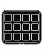 PLAQUE SQUARE POUR COOKMATIC - MOD. 34 - EN ALUMINIUM - REVÊTEMENT ANTI-ADHÉSIF - DIMENSIONS L 38 x P 33 cm - CONVIENT AUSSI POUR COOKMATIC SPECIAL - DIM. SUP. 7 x 7 cm - DIM. INF. 6,5 x 6,5 cm - H 2 cm - PROFIL LISSE - 12 EMPREINTES CARRÉES - ÉPAISSEUR P