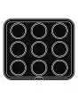 PLAQUE ROUND POUR COOKMATIC - MOD. 41 - EN ALUMINIUM - REVÊTEMENT ANTI-ADHÉSIF - DIMENSIONS L 38 x P 33 cm - CONVIENT AUSSI POUR COOKMATIC SPECIAL - DIM. SUP. ø 8,5 cm - DIM. INF. ø 7,4 cm - H 2 cm - PROFIL LISSE - 9 EMPREINTES GÂTEAU - ÉPAISSEUR PAROIS 3