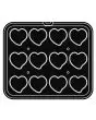 PLAQUE COEUR POUR COOKMATIC - MOD. 59 - EN ALUMINIUM - REVÊTEMENT ANTI-ADHÉSIF - DIMENSIONS L 38 x P 33 cm - CONVIENT AUSSI POUR COOKMATIC SPECIAL - DIM SUP. cm 7,6 x 7,1 cm - DIM. INF. 7,3 x 6,8 cm - H 2 cm - PROFIL LISSE - 12 EMPREINTES COEUR - ÉPAISSEU