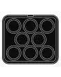 PLAQUE ROUND POUR COOKMATIC - MOD. 6 - EN ALUMINIUM - REVÊTEMENT ANTI-ADHÉSIF - DIMENSIONS L 38 x P 33 cm - CONVIENT AUSSI POUR COOKMATIC SPECIAL - DIM. SUP. ø 9,8 cm - FOND cm ø 7,8 cm - H 1,7 cm - PROFIL FESTONNÉ - 8 EMPREINTES RONDES - ÉPAISSEUR PAROIS