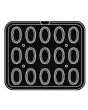 PLAQUE OVALE POUR COOKMATIC - MOD. C - EN ALUMINIUM - REVÊTEMENT ANTI-ADHÉSIF - DIMENSIONS L 38 x P 33 cm - CONVIENT AUSSI POUR COOKMATIC SPECIAL - DIM. SUP. 7,7 x 4,8 cm - DIM. INF. 6 x 3,2 cm - H 2 cm - PROFIL FESTONNÉ - 15 EMPREINTES BATEAU GRAND - ÉPA