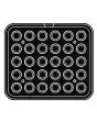 PLAQUE ROUND POUR COOKMATIC - MOD. O - EN ALUMINIUM - REVÊTEMENT ANTI-ADHÉSIF - DIMENSIONS L 38 x P 33 cm - CONVIENT AUSSI POUR COOKMATIC SPECIAL - DIM. SUP. ø 4,6 cm - DIM. INF. ø 3 cm - H 2 cm - PROFIL LISSE - 30 EMPREINTES RONDES PETITES - ÉPAISSEUR PA