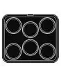 PLAQUE ROUND POUR COOKMATIC - MOD. T - EN ALUMINIUM - REVÊTEMENT ANTI-ADHÉSIF - DIMENSIONS L 38 x P 33 cm - CONVIENT AUSSI POUR COOKMATIC SPECIAL - DIM. SUP. ø 10,9 cm - DIM. INF. ø 9,5 cm - H 2,1 cm - PROFIL LISSE - 6 EMPREINTES GÂTEAU - ÉPAISSEUR PAROIS