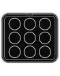 PLAQUE ROUND POUR COOKMATIC - MOD. W - EN ALUMINIUM - REVÊTEMENT ANTI-ADHÉSIF - DIMENSIONS L 38 x P 33 cm - CONVIENT AUSSI POUR COOKMATIC SPECIAL - DIM. SUP. ø 8 cm - DIM. INF. ø 7,6 cm - H 2 cm - PROFIL LISSE - 9 EMPREINTES RONDES - ÉPAISSEUR PAROIS 3,5 