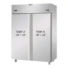 ARMOIRE RÉFRIGÉRÉE EN ACIER INOX AISI 304 - VENTILÉE  - COMBINÉE RÉFRIGÉRÉE  BT+BT -  Mod. AF I4 MID NN- CAPACITÉ 1380 Lt - N. 2 PORTES - TEMPERATURA NEGATIVE -18°/-22°C  - Dim. 142x80xh203/210 cm -Norme CE