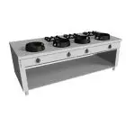 CUISINIÈRE À GAZ EURASIE  7 FEUX - MOD. PAP07 - Construite exclusivement sur mesure - Compartiment ouvert - Plan de travaille lisse - Puissance au gaz à choisir entre kW  3,0/4,5/7,5/9,5/14/21 - Dim. 200x100xh85 cm - Norme CE