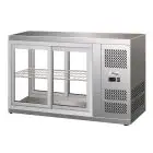 VITRINE RÉFRIGÉRÉE POUR COMPTOIR SNACK EN ACIER INOX AISI 430 - VITRE PLAT ET PORTES COULISSANTES DE CHAQUE CÔTÉ - Mod. G-HAV91 - Température: +2/ +8°C - Capacité Lt. 110 - Monophase 230V/1/50Hz - Puissance W 180 - Dim. 91x51x55cm - Poids Kg. 59