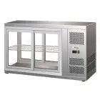 VITRINE RÉFRIGÉRÉE POUR COMPTOIR SNACK EN ACIER INOX AISI 430 VITRE PLAT ET PORTES COULISSANTES DE CHAQUE CÔTÉ - Mod. G-HAV111 - Température +2/+8°C - Capacité Lt. 150 - Voltage monophase 230V/1/50Hz - Puissance W 180 - Dim. 111 x 51 x 55h cm -  Poids 70 