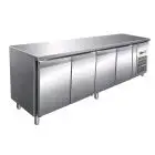 TABLE RÉFRIGÉRÉE EN ACIER INOX AISI 304 - VENTILÉ - Mod. G-GN4100BT - GASTRONORM 1/1 ( 53x32,5cm) - CAPACITÉ BRUTE ' 553 Lt - N. 4 PORTES - Température -18º/-22ºC - Dim. 223x70x86 cm - Norme CE