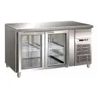 TABLE RÉFRIGÉRÉE EN ACIER INOX AISI 304 - VENTILÉ - Mod. G-GN2100TNG - GASTRONORM 1/1 ( 53x32,5 cm) - CAPACITÉ BRUTE ' 282 Lt - N. 2 PORTES EN VERRE - Température +2°/+8°C - Dim. 136x70x86 cm - Norme CE