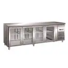 TABLE RÉFRIGÉRÉE EN ACIER INOX AISI 304 - VENTILÉ - Mod. G-GN4100TNG - GASTRONORM 1/1 ( 53x32,5cm) - CAPACITÉ BRUTE ' 553 Lt - N. 4 PORTES EN VERRE - Température +2°/+8°C - Dim. 223x70x86 cm - Norme CE