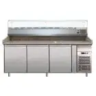 COMPTOIR RÉFRIGÉRÉ À PIZZA EN À CIER INOX AISI 304 - POUR BÀCS À PIZZÀ 60x40 cm - VENTILÉE - Mod. PZ3600TN33 - N. 3 portes réfrigérées - Température +2°/+8°C - Dim. 202x80x144,5 cm - Norme CE