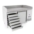 COMPTOIR À PIZZA RÉFRIGÉRÉ EN ACIER INOXYDABLE - Mod. FQG4511 - POUR LES CONTENANTS À PIZZA cm 60x40 - VENTILÉS - N. 1 PORTE - N. 7 TIROIRS NEUTRES cm 60x40 - Température 0°/+8°C - Taille cm. L 151 x P 80 x h 100/160 - Norme CE