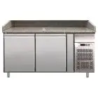 COMPTOIR RÉFRIGÉRÉ À PIZZA EN ACIER INOX AISI 304 - POUR BACS À PIZZA 60x40 cm - Ventilé - Mod. G-PZ2600TN - N. 2 Portes réfrigérés - Température +2°/+8°C - Dim. 151x80xh100 cm - Norme CE