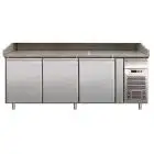 COMPTOIR RÉFRIGÉRÉ À PIZZA EN ACIER INOX AISI 304 - POUR BACS À PIZZA 60x40 cm - Ventilé - Mod. G-PZ3600TN - N. 3 Portes réfrigérés - Température +2°/+8°C - Dim. 202x80xh99 cm - Norme CE