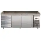 COMPTOIR RÉFRIGÉRÉ À PIZZA EN ACIER INOX AISI 304 - POUR BACS À PIZZA 60x40 cm - Ventilé - Mod. G-PZ2610TN  - N. 2 Portes réfrigérés - Meuble à tiroir neutre - N. 7 Tiroirs - Température +2°/+8°C - Dim. 202,5x80xh100 cm - Norme CE