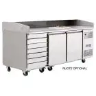 TABLE RÉFRIGÉRÉE / COMPTOIR À PIZZA EN ACIER INOX - Mod. EPF3480GR - CLASSE ÉNERGÉTIQUE A - FROID VENTILÉ - 2 PORTES - 7 TIROIRS NEUTRES 60 x 40 cm - TEMPÉRATURE -2°/+8°C - Dim. L 201 x P 80 x h 100/160 cm - Norme CE
