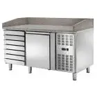 COMPTOIR RÉFRIGÉRÉ À PIZZA EN ACIER  INOX - POUR BACS À PIZZA cm 60 x 40 x 7 H - VENTILÉ - Mod. CM1612TN - N. 1 PORTE RÉFRIGÉRÉE+ 1 ARMOIRE À TIROIR NEUTRE, N. 7 TIROIRS - TEMPÉRATURE -2°/+8°C - Dim. cm. L 151,5 x P 80 x h 105 - Norme CE
