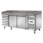 COMPTOIR RÉFRIGÉRÉ À PIZZA EN ACIER  INOX - POUR BACS À PIZZA cm 60 x 40 x 7 H - VENTILÉ - Mod. CM2612TN - N. 2 PORTES RÉFRIGÉRÉES+ 1 ARMOIRE À TIROIR NEUTRE, N. 7 TIROIRS - TEMPÉRATURE -2°/+8°C - Dim. cm. L 202,5 x P 80 x h 105 - Norme CE
