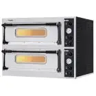 FOUR ÉLECTRIQUE MÉCANIQUE À PIZZA - Mod. BASIC 44 - 2 chambres - Sole en briques réfractaires - Dimensions chambre 66x66x14h cm - Nombre de pizzas : 4 + 4 (Ø 32 cm ) - Puissance 9,4 kW - Norme CE