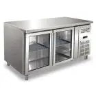 TABLE RÉFRIGÉRÉE EN ACIER INOX AISI 304 - VENTILÉE - Mod ECZ2100TNG - GASTRONORM 1/1 (cm 53 x 32,5) - 2 PORTES EN VERRE - CAPACITÉ Lt 314 - TEMPÉRATURE -2°/+8°C - DIMENSIONS cm L 136 x P 70 x H 86 - Norme CE