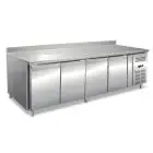 TABLE RÉFRIGÉRÉE AVEC DOSSERET EN ACIER INOX AISI 304 - FROID VENTILÉ - Mod. ECZ4200BT - GASTRONORM 1/1 (53 x 32,5 cm) - 4 PORTES - CAPACITÉ 616 L - TEMPÉRATURE -10°/-20°C - Dim. L 223 x P 70 x h 96 cm - Norme CE