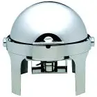 Chafing dish - Mod CD6504 - Structure en acier inoxydable poli - Couvercle roll top 180° - Brûleurs à alcool - Dimensions L 50 x P 52 x 45 h