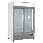 ARMOIRE RÉFRIGÉRÉE EN ACIER VERNI - POUR BOISSONS - VENTILÉE - Mod EN1300X2IEUN - CAPACITÉ DE 1057 L - 2 PORTES COULISSANTES EN VERRE - TEMPÉRATURE 0/+10°C - DIMENSIONS cm L 133 x P 70 x 202,3 H - NORME CE