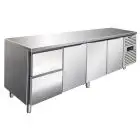TABLE RÉFRIGÉRÉE EN ACIER INOXYDABLE AISI 304 - VENTILÉE - Mod CXF4110TN - GASTRONORM 1/1 (53 x 32,5 cm) - 3 PORTES RÉFRIGÉRÉES - 2 TIROIRS RÉFRIGÉRÉS - CAPACITÉ 476 L - TEMPÉRATURE -2°/+8°C - Dimensions cm L 223 x P 70 x H 86