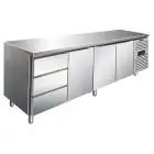 TABLE RÉFRIGÉRÉE EN ACIER INOXYDABLE AISI 304 - VENTILÉE - Mod CXF4130TN - GASTRONORM 1/1 (53 x 32,5 cm) - 3 PORTES RÉFRIGÉRÉES - 3 TIROIRS RÉFRIGÉRÉS - CAPACITÉ 476 L - TEMPÉRATURE -2°/+8°C - Dimensions cm L 223 x P 70 x H 86
