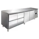 TABLE RÉFRIGÉRÉE EN ACIER INOXYDABLE AISI 304 - VENTILÉE - Mod CXF4140TN - GASTRONORM 1/1 (53 x 32,5 cm) - 2 PORTES RÉFRIGÉRÉES - 4 TIROIRS RÉFRIGÉRÉS - CAPACITÉ 476 L - TEMPÉRATURE -2°/+8°C - Dimensions cm L 223 x P 70 x H 86