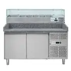 COMPTOIR RÉFRIGÉRÉ À PIZZA EN ACIER INOX - AVEC VITRINE À INGRÉDIENTS - POUR BACS À PIZZA 60x40 cm - VENTILÉ - Mod DB2600TN38  - N 2 portes - Température -2°/+8°C - Dimensions 151x80x143,5 cm