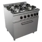 CUISINIÈRES À GAZ  4 FEUX - MOD. G7NURG4FG4M - Four électrique statique GN 2/1 68,5x53xh35 cm -  Puissance gaz kW 18 - Dim. 80x70xh85 cm - Norme CE