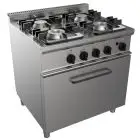 CUISINIÈRES À GAZ  4 FEUX - MOD. G7NURG4FO2M2G - Four à gaz statique GN 2/1  68,5x53xh35 cm - Puissance totale kW 31,9 - Dim. 80x70xh85 cm - Norme CE