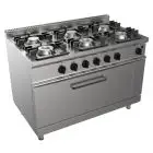 CUISINIÈRES À GAZ  6 FEUX - MOD. G7NURG6FG3M3G - Maxi four à gaz statique 93x53xh35 cm - Puissance gaz totale kW 48  - Dim. 120x70xh85 cm - Norme CE