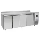 TABLE RÉFRIGÉRÉE AVEC DOSSERET EN ACIER INOX - SNACK - FROID VENTILÉ - Mod.EPF3441GR-SB-304T - 4 PORTES - CAPACITÉ 480 L - TEMPÉRATURE -2°/+8°C - Dim. L 223 x P 60 x h 95 cm - Norme CE