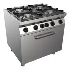 CUISINIÈRE À GAZ  4 FEUX - MOD. H7MZE4FE - Sans flamme pilote - Four électrique statique GN 2/1 L 68,5 x P 53 x H 35 cm - Puissance totale Gaz 19 kW - Dimensions : L 80 x P 70 x H 85 cm - Norme CE