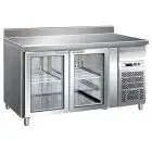 TABLE RÉFRIGÉRÉE AVEC DOSSERET EN ACIER INOX AISI 304 - VENTILÉ - Mod. G-GN2200TNG - GASTRONORM 1/1 ( 53x32,5 cm) - CAPACITÉ BRUTE ' 282 Lt - N. 2 PORTES EN VERRE - Température +2°/+8°C - Dim. 136x70x96 cm - Norme CE