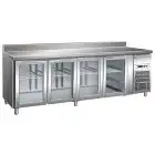 TABLE RÉFRIGÉRÉE AVEC DOSSERET EN ACIER INOX AISI 304 - VENTILÉ - Mod. G-GN4200TNG - GASTRONORM 1/1 ( 53x32,5cm) - CAPACITÉ BRUTE ' 553 Lt - N. 4 PORTES EN VERRE - Température +2°/+8°C - Dim. 223x70x96 cm - Norme CE