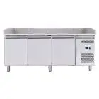 COMPTOIR RÉFRIGÉRÉ À PIZZA EN ACIER INOX AISI 201 - POUR BACS À PIZZA 60x40 cm - Ventilé - Mod. G-PZ3600TN FC  - N. 3 Portes réfrigérés - Température -2°/+8°C - Dim. 202x80xh100 cm - Norme CE