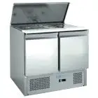 Saladette réfrigérée en acier inox AISI 201 - Mod G-S902-FC - Gastronorm 1/1 (53 x 32,5 cm) - Statique - N 2 portes réfrigérées - Température +2°/+8°C - Dimension cm L 104,5 x P 70 x 85 H