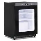 Armoire réfrigérée statique ventilée avec porte vitrée modèle GN 200 G TN BLK, température +2°C / +10°C, capacité brute 200 Lt, dimensions extérieures 600 x 625 x 850 mm.