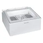 PRÉSENTOIR DE COMPTOIR POUR CRÈME GLACÉE ARTISANALE - MOD. ICE POINT 3.0 - CAPACITÉ 10 L - RÉFRIGÉRATION STATIQUE - TEMPÉRATURE -10° / -22° C - DIMENSIONS cm L 64,7 x P 71,5 x H 35,5