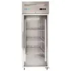 Armoire réfrigérée en acier inox AISI 201 - Mod M-GN650TNG-FC - Gastronorm 2/1 (65 x 53 cm) - Ventilée - 1 porte en verre - Capacité de 650 litres - Température 0°/+8°C - Dimensions cm L 74 x P 83 x 201 H
