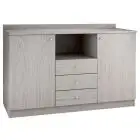 MEUBLE DE SERVICE DE SALLE - MOD. ML3204SS - Structure  mélamine - Couleur chêne claire  - N. 2 portes - N. 3 tiroirs + compartiment ouvert - Dim. 136 x 48 x h95 cm