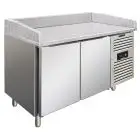 COMPTOIR RÉFRIGÉRÉ À PIZZA EN ACIER INOX - POUR BACS À PÂTONS 60x40 cm - FROID VENTILÉ - Mod PZF02 - 2 PORTES - TEMPÉRATURE +2°/+8°C - Dim L 151 X P 80 X h 100 cm
