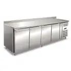 TABLE RÉFRIGÉRÉE AVEC DOSSERET EN ACIER INOX AISI 304 - VENTILÉE - Mod UOCEM4200BT - 4 PORTES - CAPACITÉ 511 L - TEMPÉRATURE -10°/-20°C - Dimensions cm L 223 x P 60 x H 96 - Norme CE